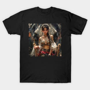 Vietnamese Girl with Elephant Realistic T-Shirt